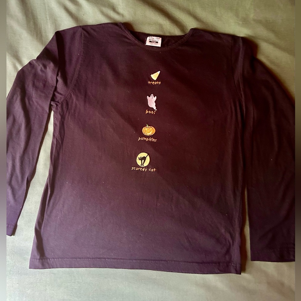 Fun Black Long Sleeve Embroidered Halloween 🎃 👻 🐈‍⬛ Shirt